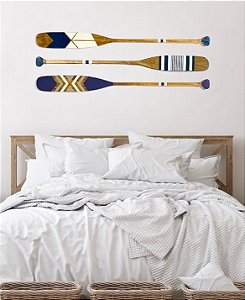 Kit 3 Remos Decorativos Azul Marinho 130 cm Decoração Náutica Praia