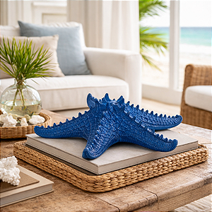 Estrela De Mesa Azul Escuro em Cerâmica 30 Cm