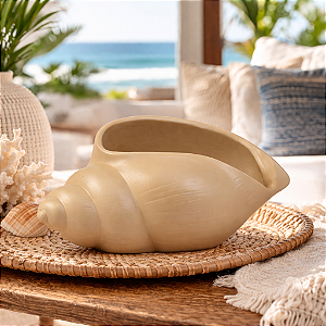 Vaso Decorativo Concha Marrom em Cerâmica