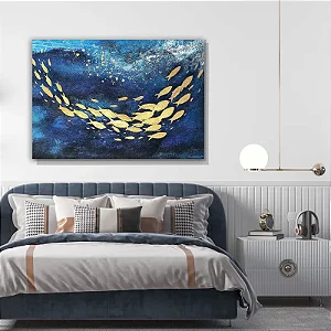 Quadro Tela Decorativa Grande Cardume Peixes Gold - 60cm x 90cm