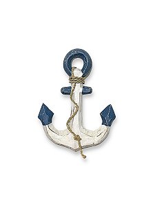 Enfeite Âncora Azul e Branco 29 cm com corda Decoração Náutica de Parede
