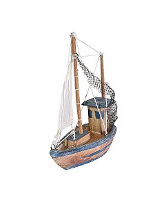 Enfeite Barco Pátina Azul 20 cm Decoração Náutica de Mesa