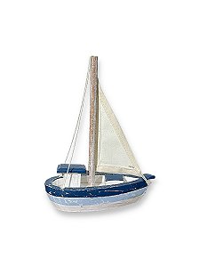 Enfeite Barco Jangada Azul e Branco 23 cm Decoração Náutica de Mesa