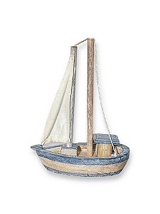 Enfeite Barco Jangada Pátina Azul 23 cm Decoração Náutica de Mesa