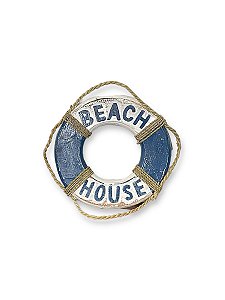 Enfeite Bóia Beach House Azul 25 cm Decoração Náutica de Parede
