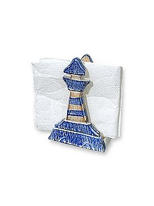 Porta Guardanapo Farol Pátina Azul Decoração Náutica de Mesa