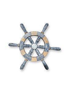Enfeite Timão Azul Pátina 35 cm Decoração Náutica de Parede