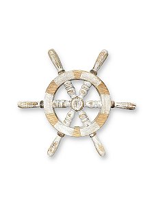 Enfeite Timão Branco Pátina 35 cm Decoração Náutica de Parede