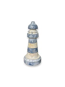 Enfeite Farol Azul Pátina 20 cm Decoração Náutica de Mesa
