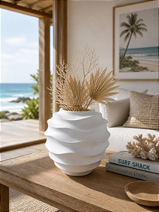 Vaso Ondas Decorativo Branco Médio em Cerâmica