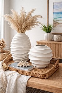 Vaso Ondas Decorativo Branco Médio em Cerâmica