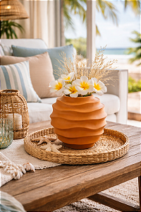 Vaso Ondas Decorativo Ocre Médio em Cerâmica