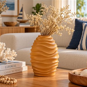 Vaso Ondas Decorativo Ocre Grande em Cerâmica