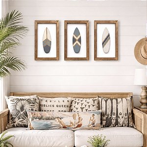 Kit 3 Quadros Prancha Azul Decoração Náutica de Parede