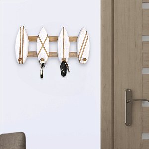 Porta Chaves e Cabideiro Prancha Branca 40 cm Decoração de Praia Náutica
