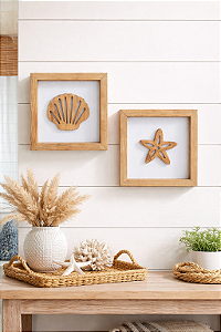 Kit 2 Quadros Concha e Estrela Decoração Náutica de Parede