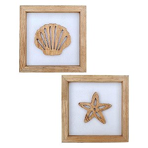 Kit 2 Quadros Concha e Estrela Decoração Náutica de Parede