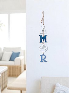 Penduricalho Amor Azul Decoração em Madeira