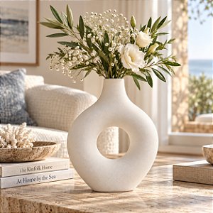 Vaso Boho Vazado Decorativo Branco Grande em Cerâmica
