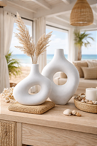 Vaso Boho Vazado Decorativo Branco Médio em Cerâmica