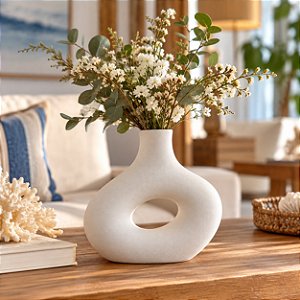 Vaso Boho Vazado Decorativo Branco Médio em Cerâmica