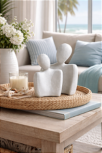 Enfeite Decorativo Estátuas Casal Branca em Cerâmica