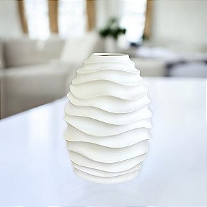 Vaso Ondas Decorativo Off White Grande em Cerâmica