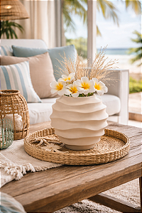 Vaso Ondas Decorativo Off White Médio em Cerâmica