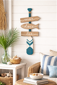 Placa Decorativa Remo - Mar Doce Lar - 18 X 44 Cm Decoração Náutica Praia
