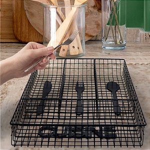 Porta Talheres Aramado Preto em Metal Cuisine