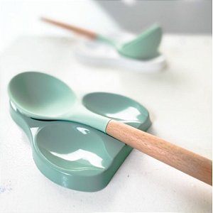 Suporte Colher Descanso Apoio Para Colher Verde Claro 3 Lugares Cozinha Organização