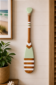 Remo Decorativo Verde Claro Listras 55 cm Decoração de Parede em madeira Decoração para Casa de Praia