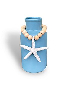 Vaso Decorativo Garrafa Azul Claro com Colar de Estrela