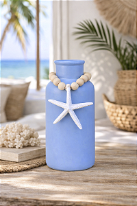 Vaso Decorativo Garrafa Azul Claro com Colar de Estrela