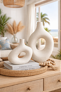 Vaso Boho Vazado Decorativo Off-White Grande em Cerâmica