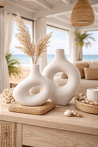 Vaso Boho Vazado Decorativo Off-white Médio em Cerâmica