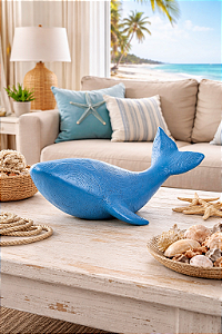 Enfeite Decorativo Baleia Texturizada Azul Grande em Cerâmica