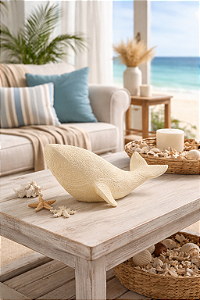 Enfeite Baleia Texturizada Bege Média em Cerâmica