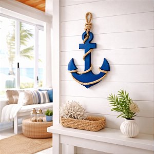 Enfeite Âncora Azul 30 cm com corda Decoração Náutica Praia