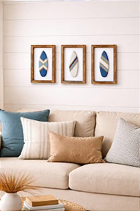 Kit 3 Quadros Prancha Azul Marinho Decoração de Parede Casa de Praia