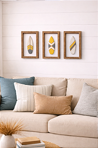 Kit 3 Quadros Pranchas Amarelas Decoração de Parede Casa de Praia