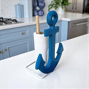 Porta Papel Toalha Âncora Azul Decoração Náutica de Mesa