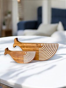 Baleias Decorativas de Mesa 2 Peças em Madeira Decoração Náutica Praia
