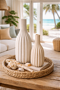 Kit 2 Garrafas Riscadas Off-White e Bege Vaso Decorativo