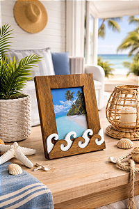 Porta Retrato Ondas Marrom para Fotos 10x15cm