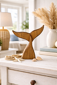 Enfeite Cauda de Baleia Marrom 18 cm Decoração Náutica de Mesa