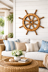 Enfeite Timão Marrom 45 cm Leme Decoração Náutica de Parede