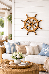 Enfeite Timão Marrom 30 cm Leme Decoração Náutica de Parede