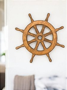 Enfeite Timão Marrom 30 cm Leme Decoração Náutica de Parede