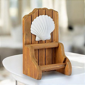 Porta Papel Higiênico Marrom com Concha Branca Decoração Náutica